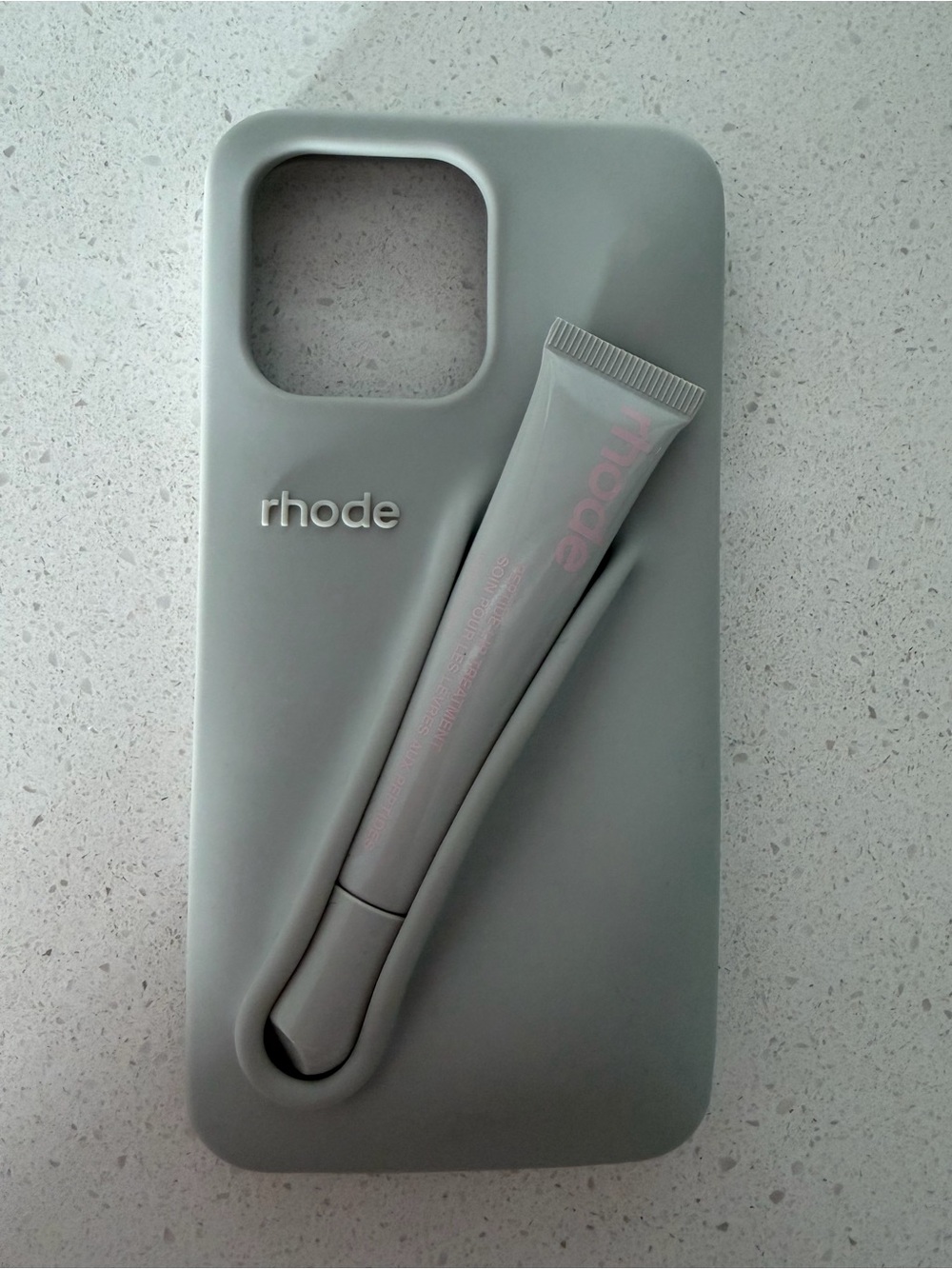 RHODE Gray Silicone iPhone 15 promax Case with Lip Gloss Holder